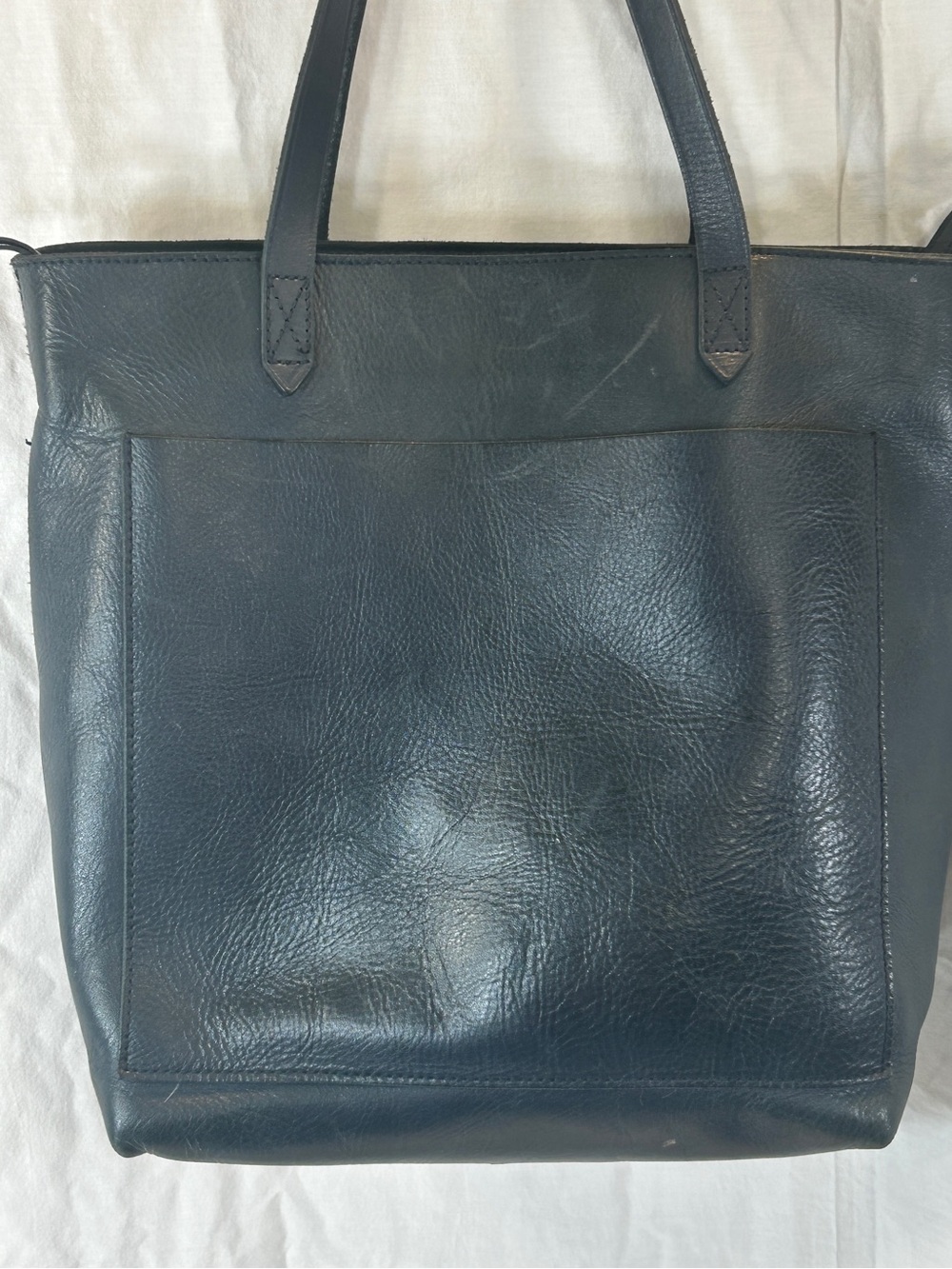 Madewell Deep Teal Leather Tote with Striped Canvas Strap - Picture 2 of 11